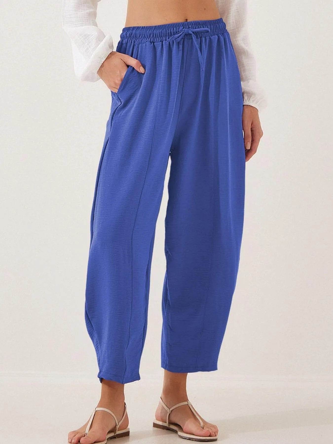 Plussize Bred Ben Snøre Bukser Cropped