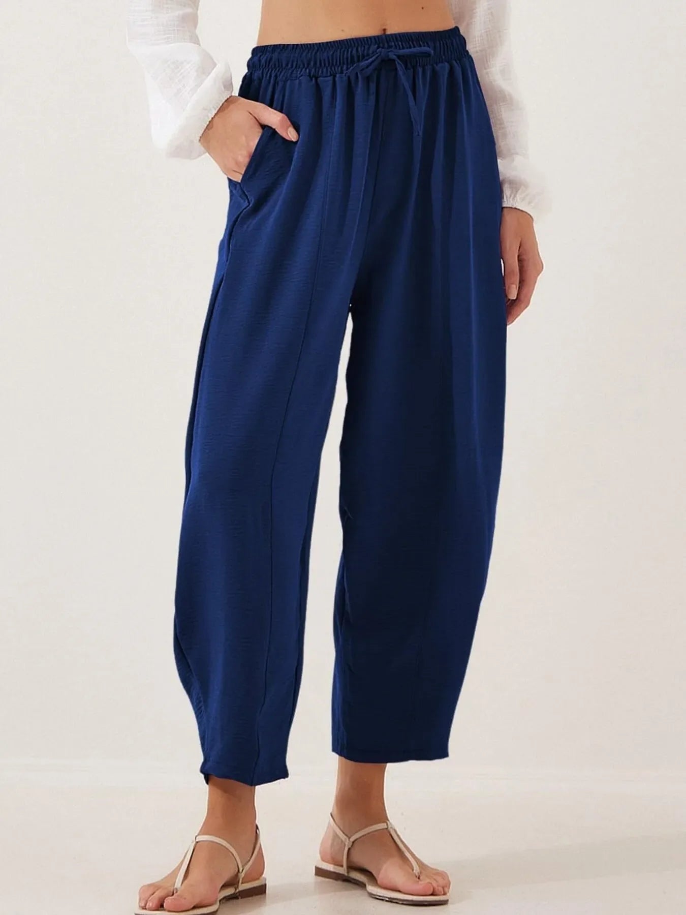 Plussize Bred Ben Snøre Bukser Cropped