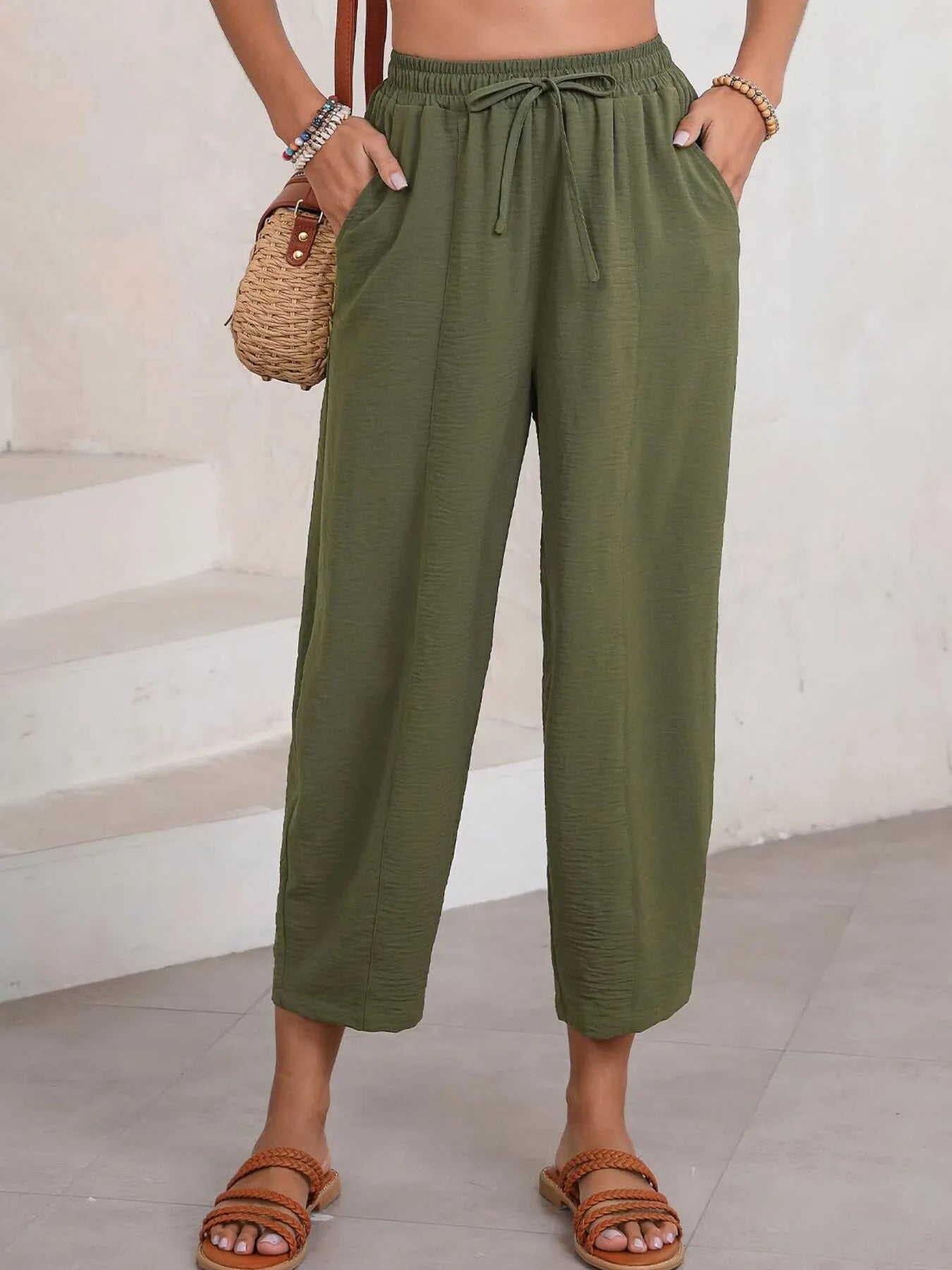 Plussize Bred Ben Snøre Bukser Cropped