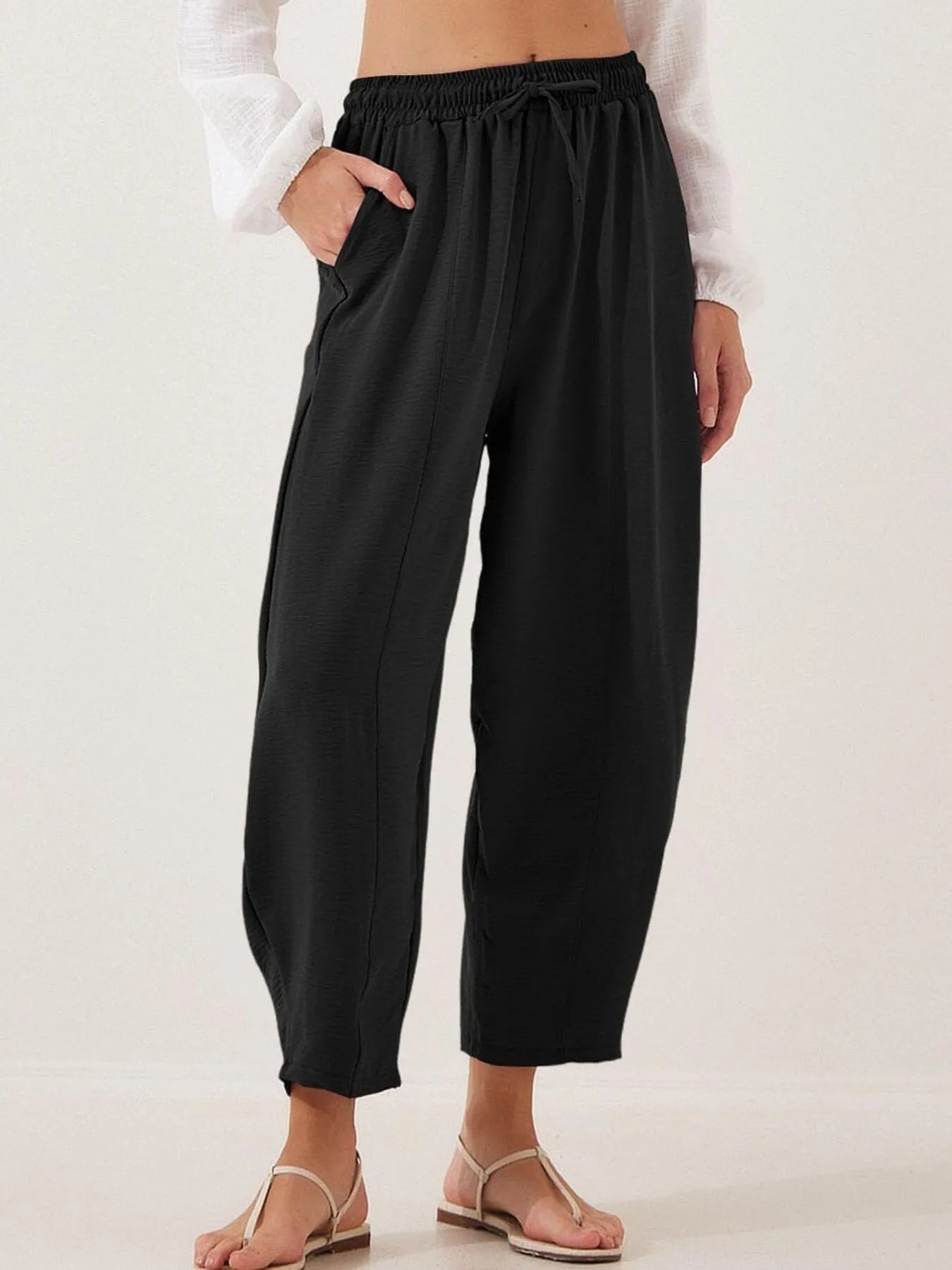 Plussize Bred Ben Snøre Bukser Cropped