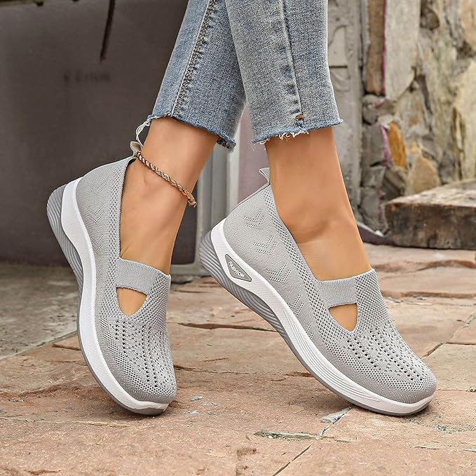 Dames letvægt strikkede slip-on sneakers
