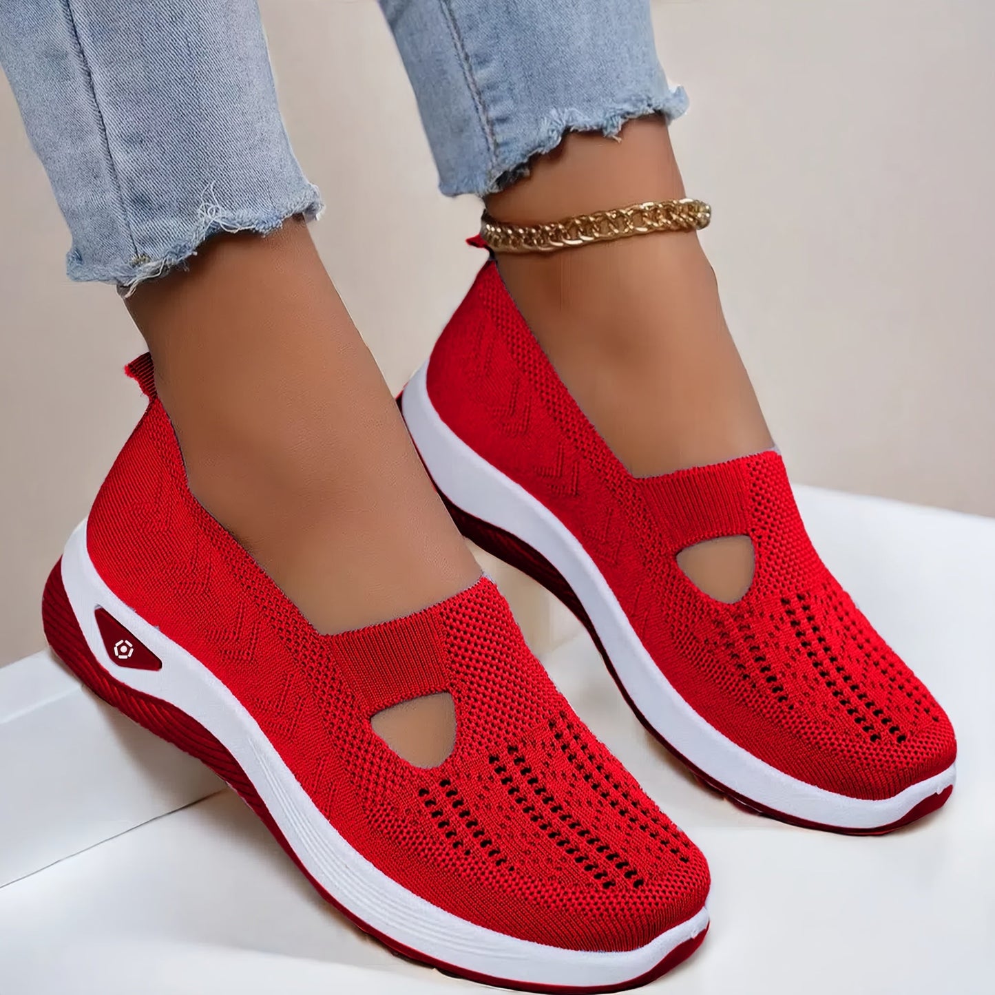 Dames letvægt strikkede slip-on sneakers