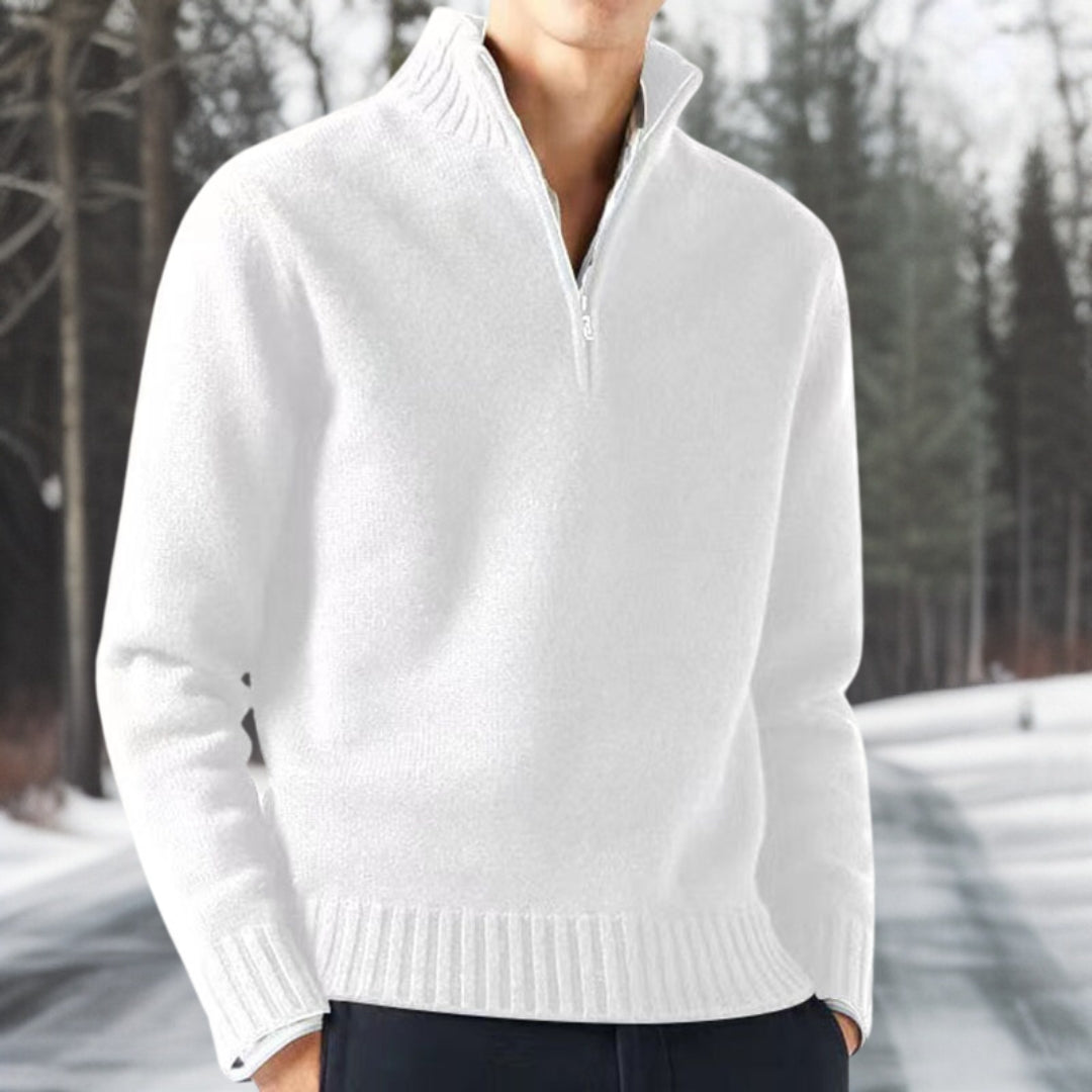 Hyggelig tyk herresweater med lynlåsåbning ved kraven
