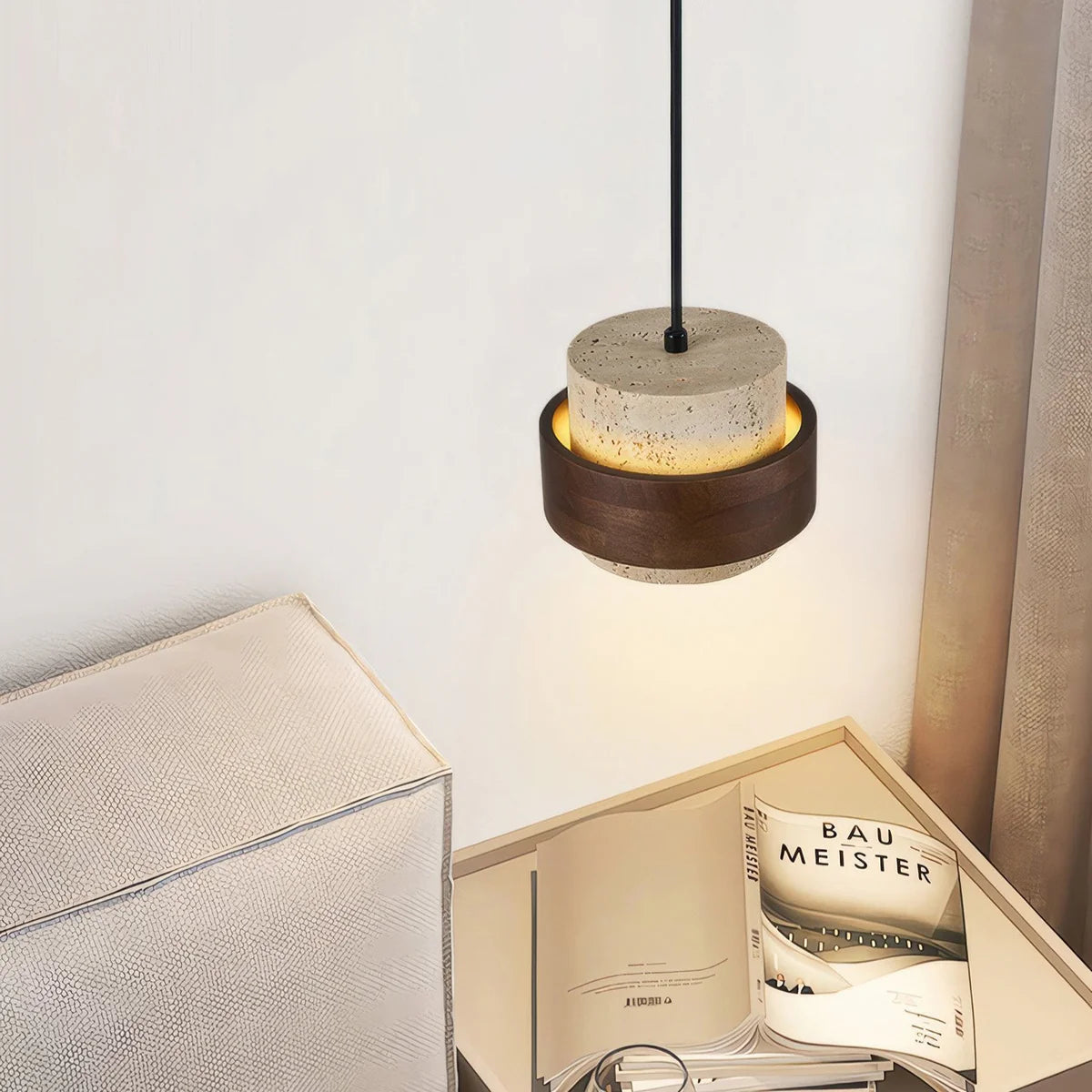 Moderne Lyster Valnød Træ Pendel Lampe