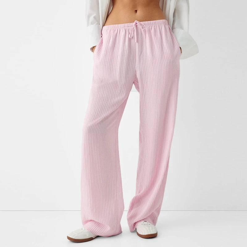 Stribede afslappede pyjamasbukser med elastisk talje