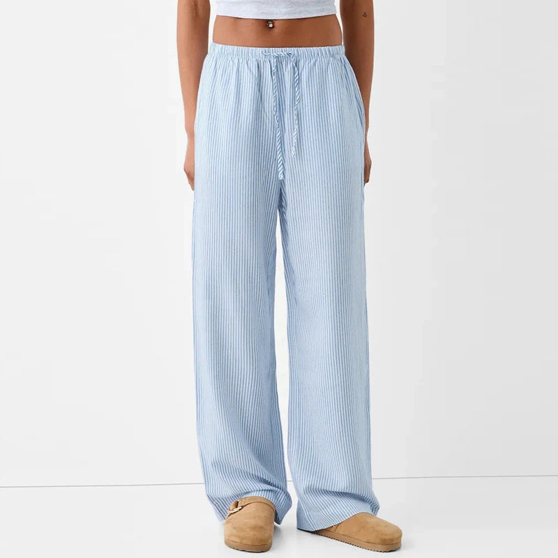 Stribede afslappede pyjamasbukser med elastisk talje