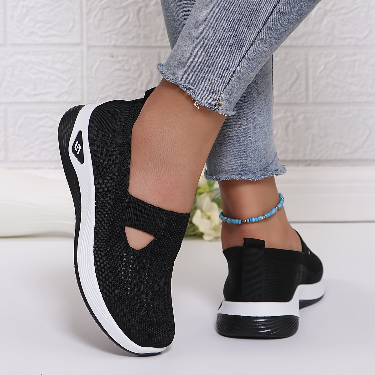 Dames letvægt strikkede slip-on sneakers