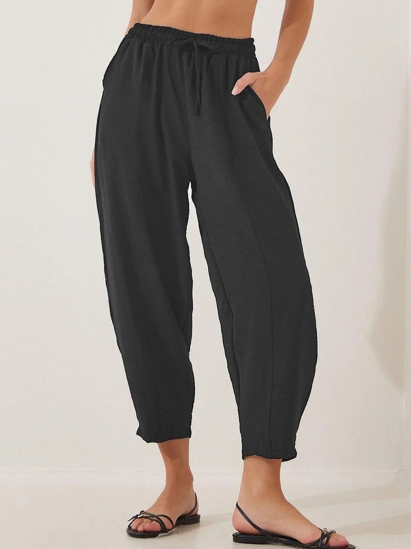 Plussize Bred Ben Snøre Bukser Cropped