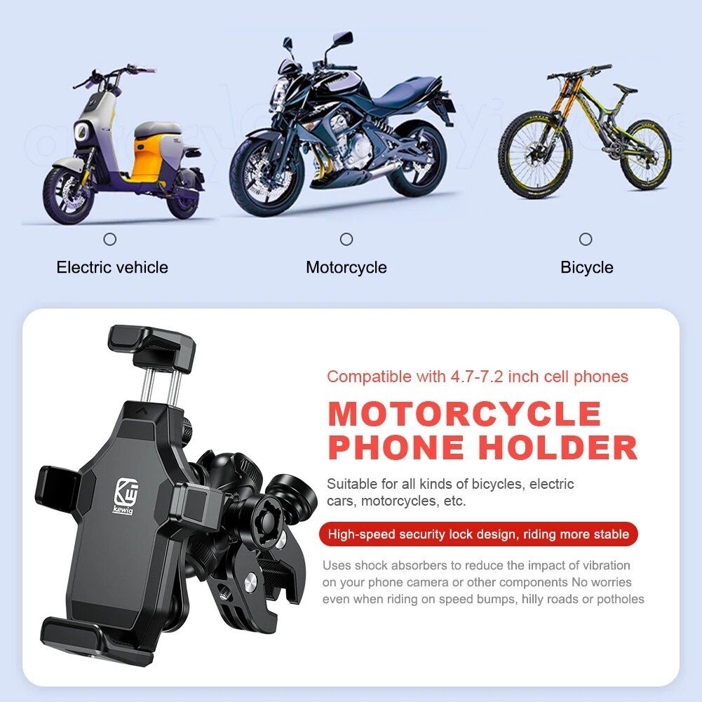 360° Rotérbar Stødabsorberende Cykel- og MC-telefonholder til 4.7-7.2 tommer enheder