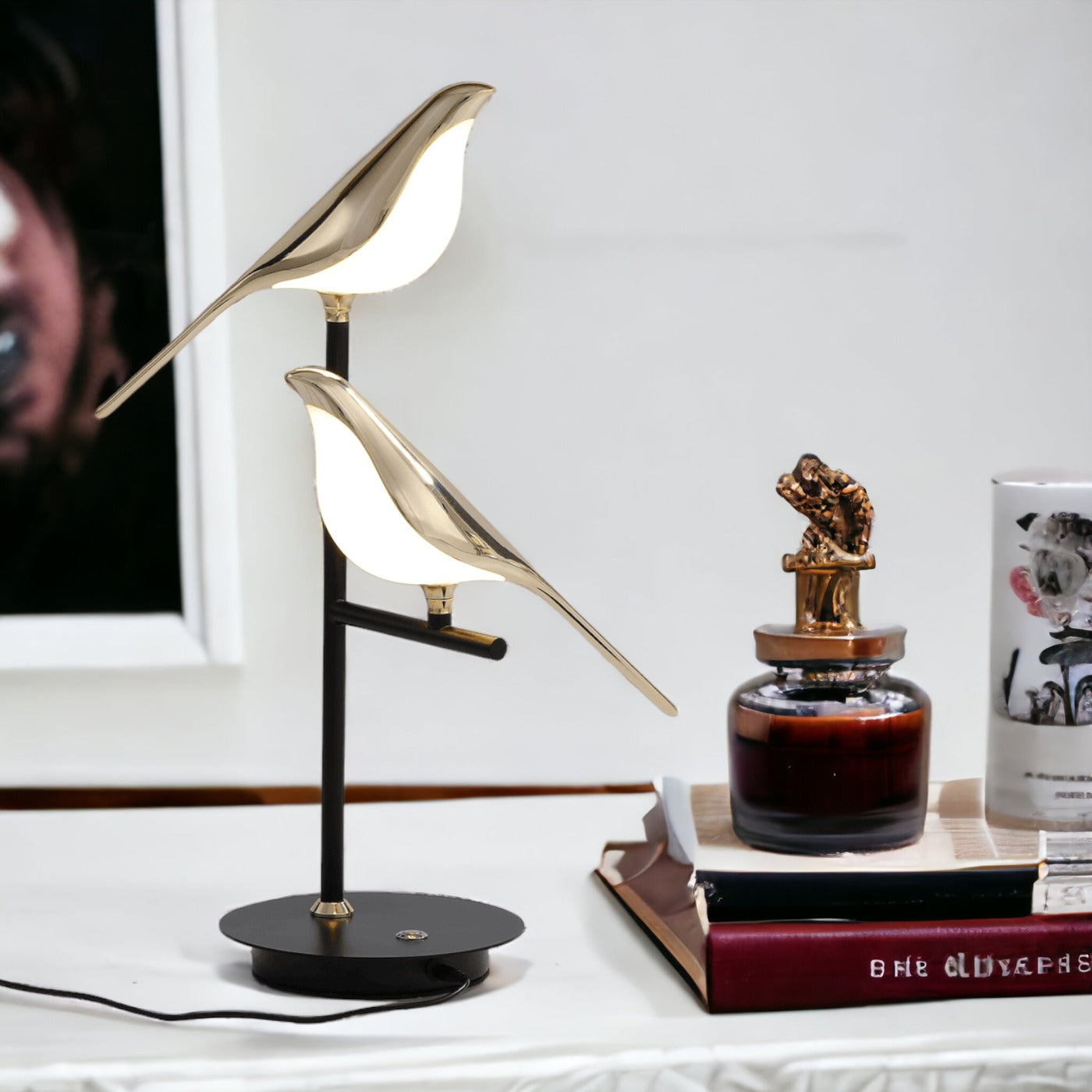 Fugle Bordlampe – Elegant Dekoration og Blødt Lys