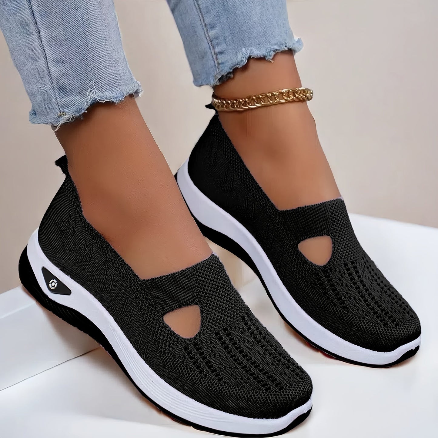 Dames letvægt strikkede slip-on sneakers