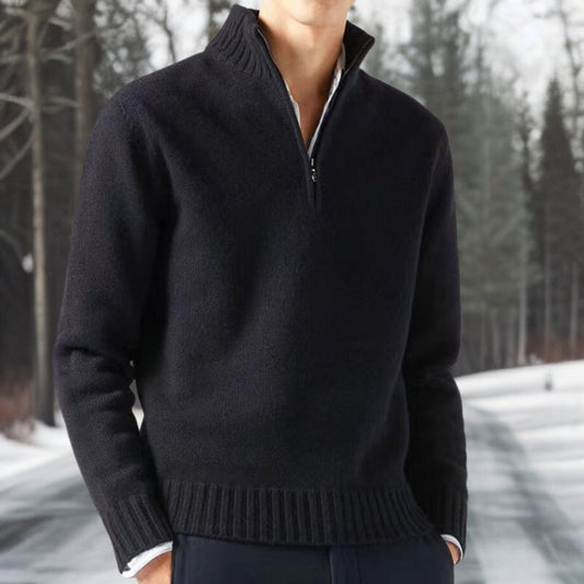 Hyggelig tyk herresweater med lynlåsåbning ved kraven