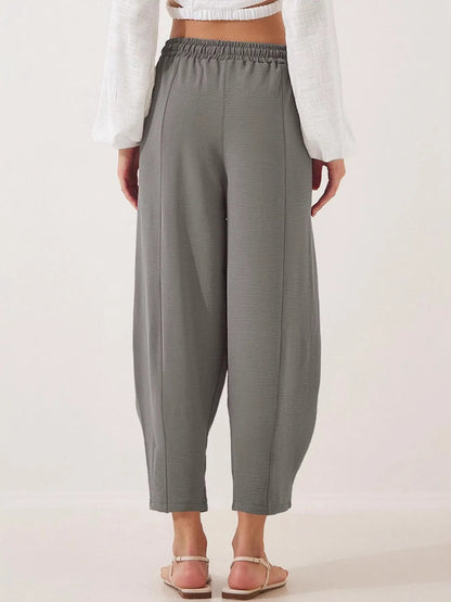 Plussize Bred Ben Snøre Bukser Cropped