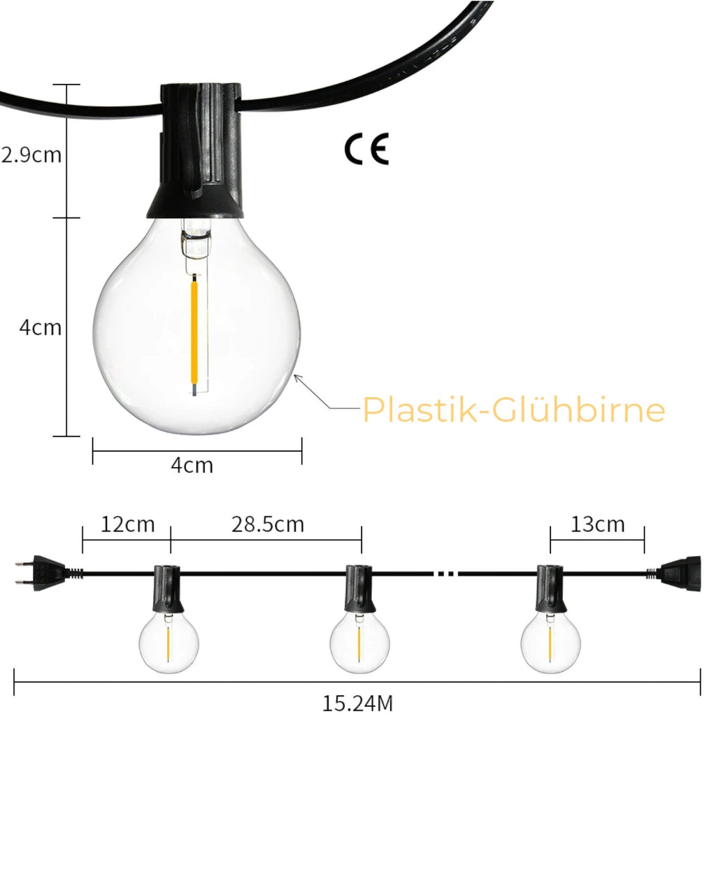 Vandtætte varme hvide LED lyskæder til have og veranda