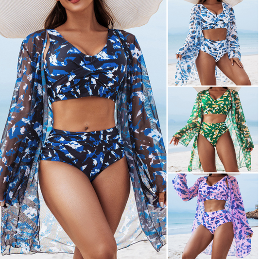 Dame 3-delt bikinisæt med omslagstop