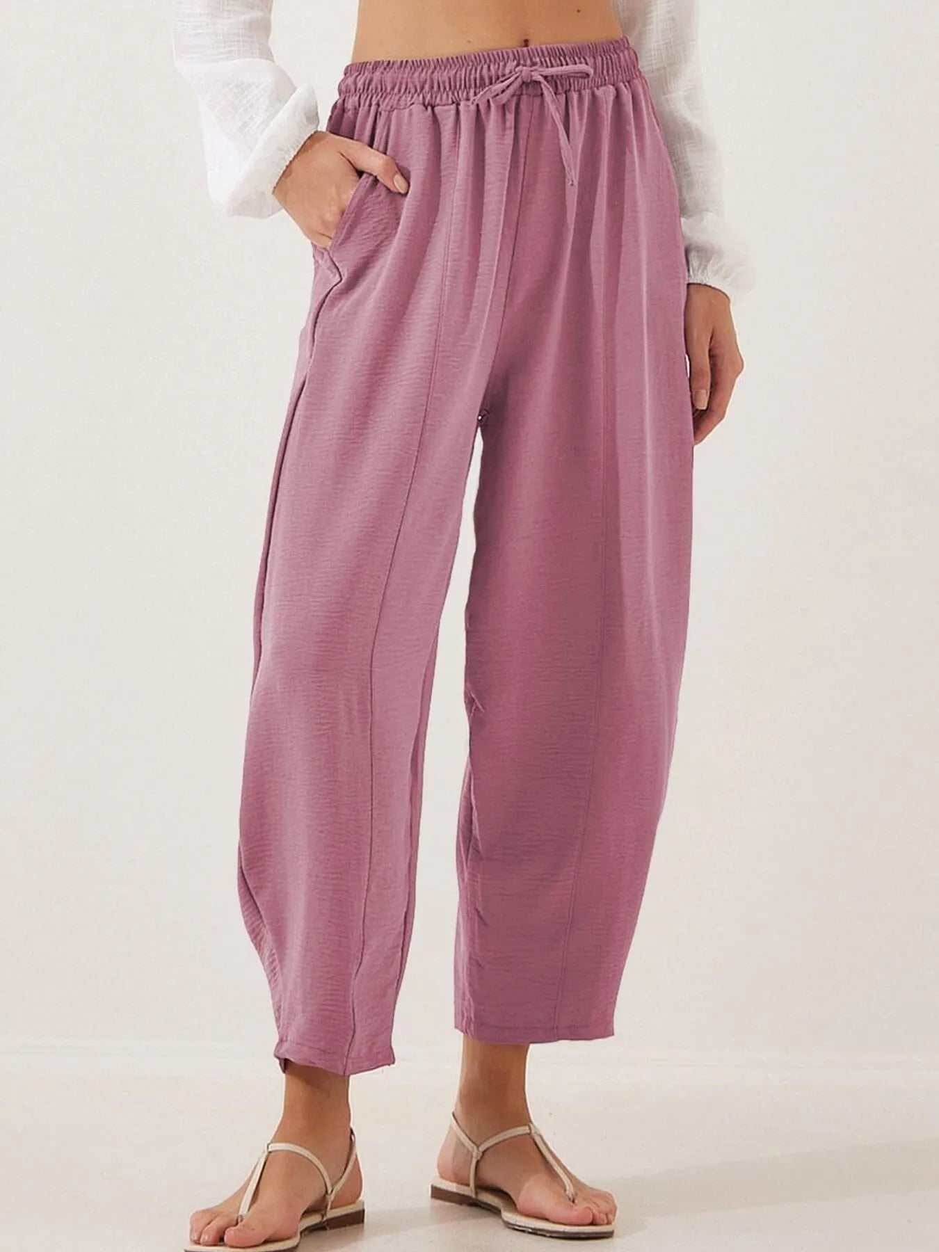 Plussize Bred Ben Snøre Bukser Cropped