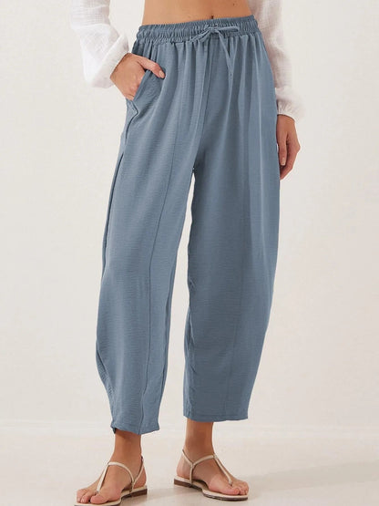 Plussize Bred Ben Snøre Bukser Cropped
