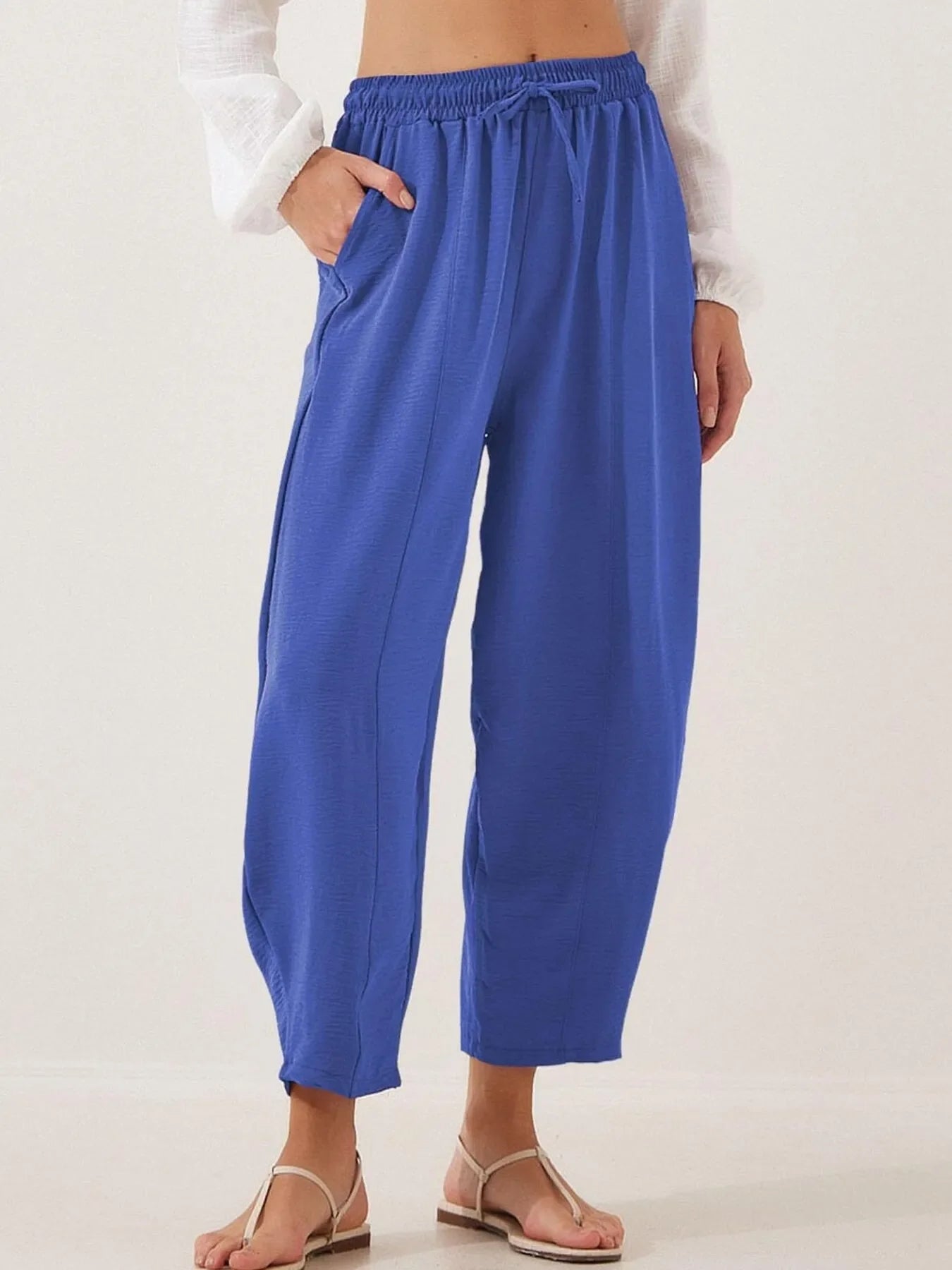 Plussize Bred Ben Snøre Bukser Cropped