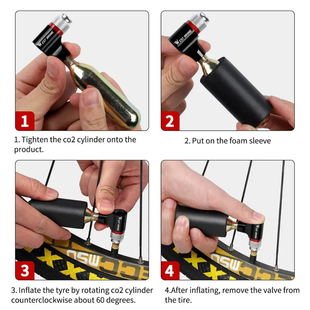 Bærbar CO2-pumpestation Mini Cykelpumpe til Presta og Schrader Ventiler