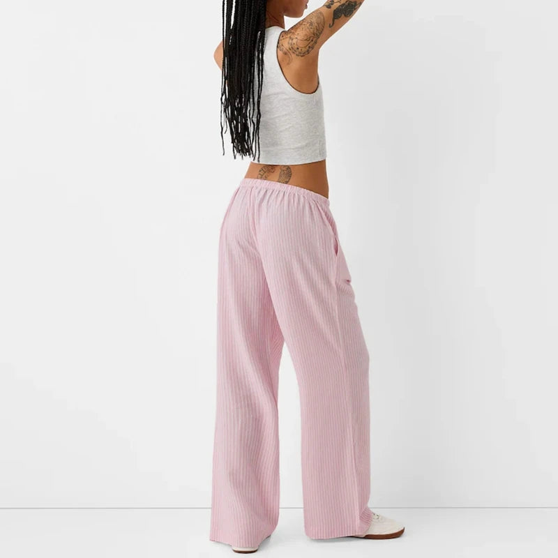 Stribede afslappede pyjamasbukser med elastisk talje