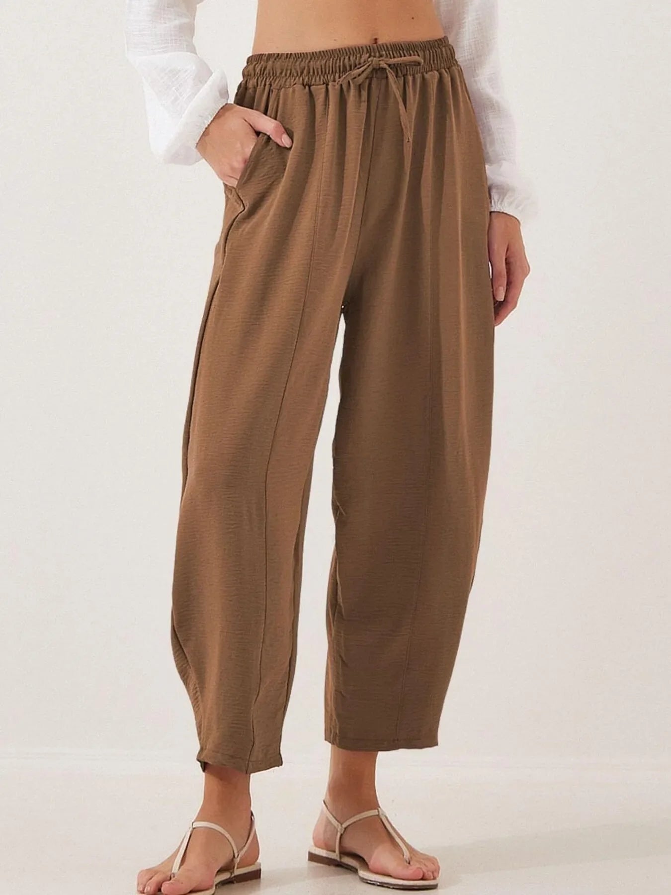 Plussize Bred Ben Snøre Bukser Cropped