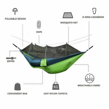 Letvægts camping hængekøje med indbygget myggenet for ultimativ udendørs komfort