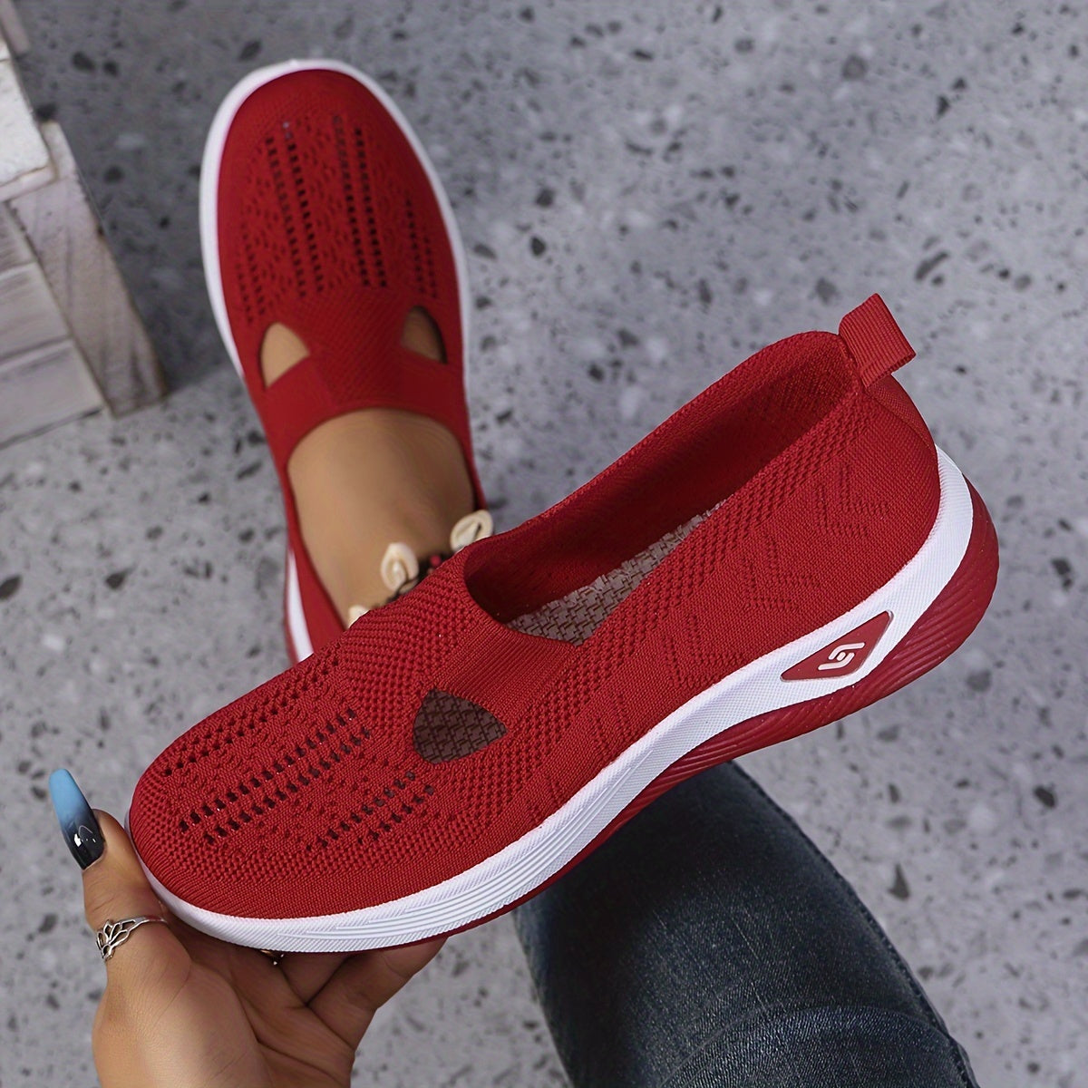 Dames letvægt strikkede slip-on sneakers
