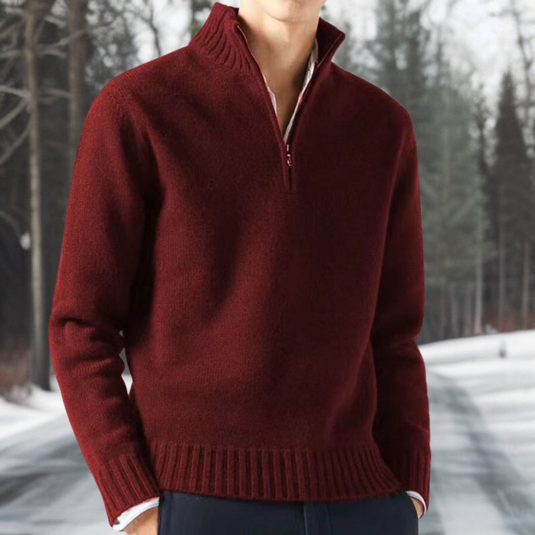 Hyggelig tyk herresweater med lynlåsåbning ved kraven