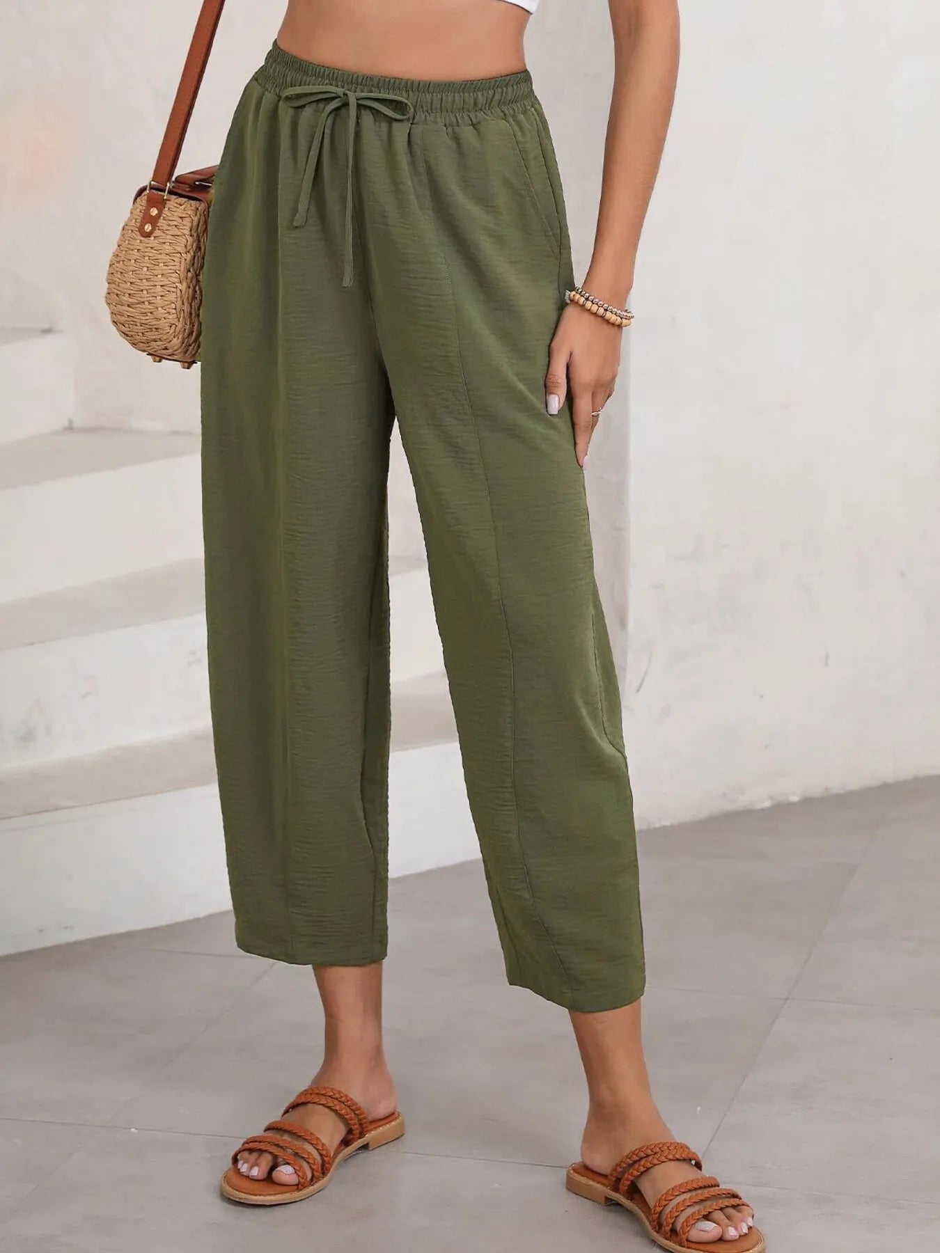 Plussize Bred Ben Snøre Bukser Cropped