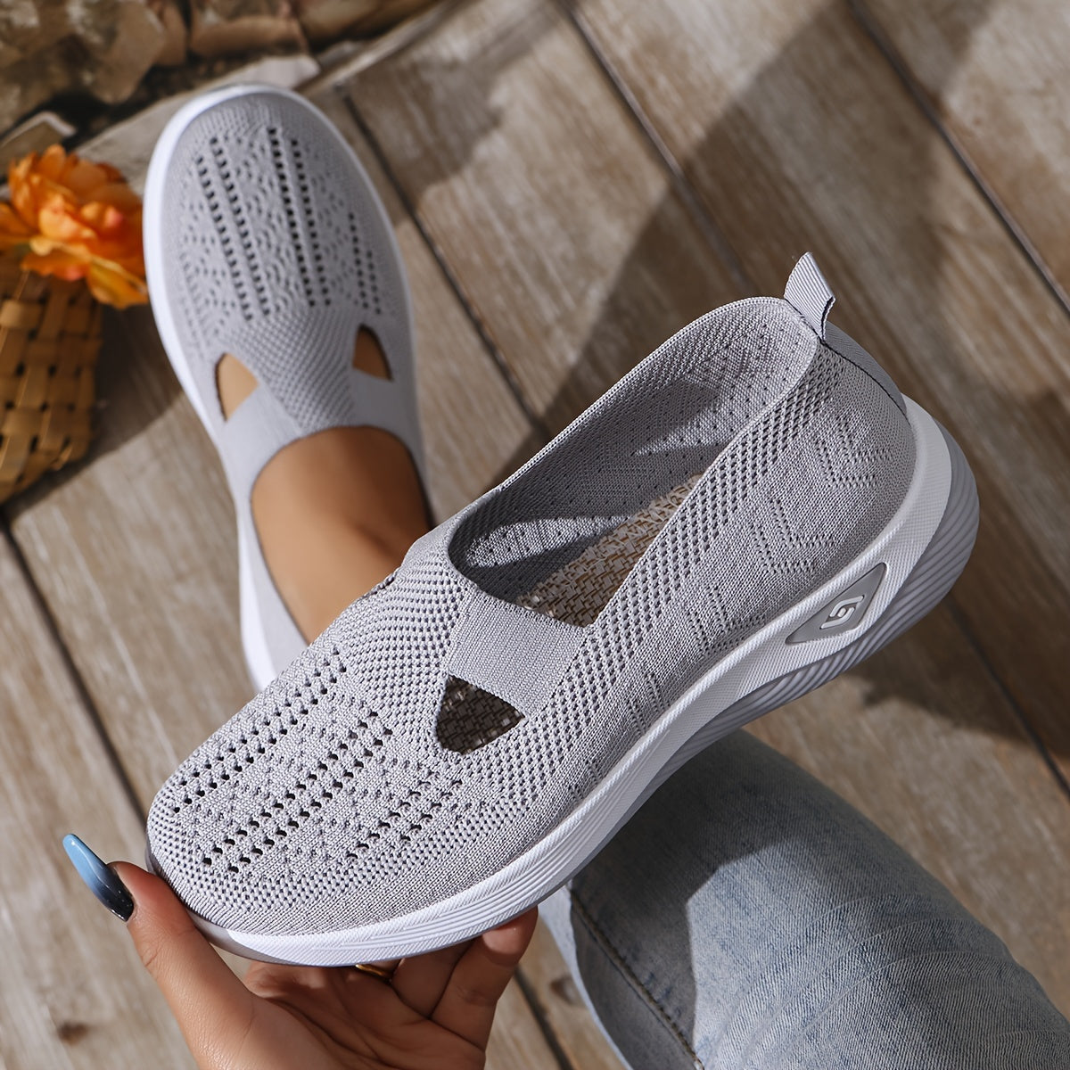 Dames letvægt strikkede slip-on sneakers