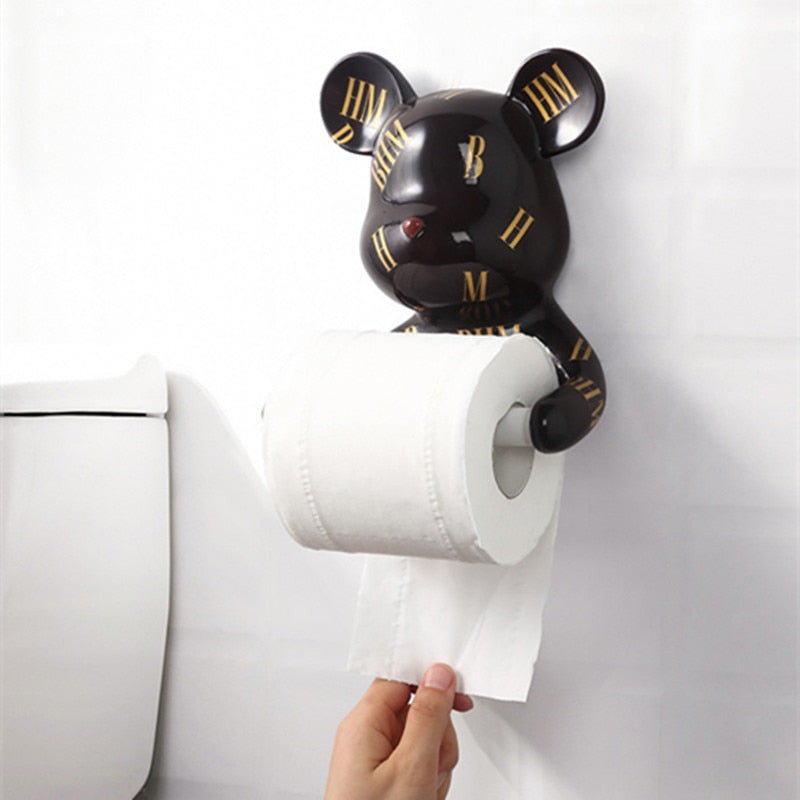 Moderne sort bjørne toiletpapirholder stander