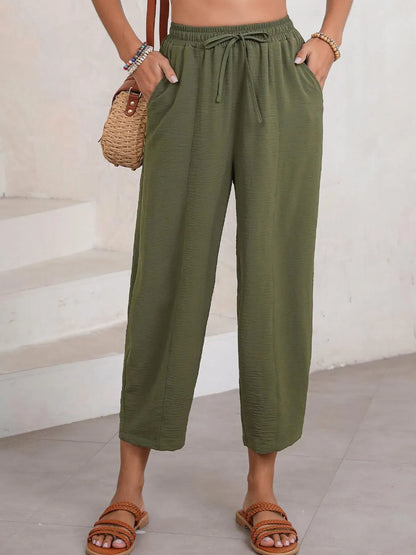 Plussize Bred Ben Snøre Bukser Cropped