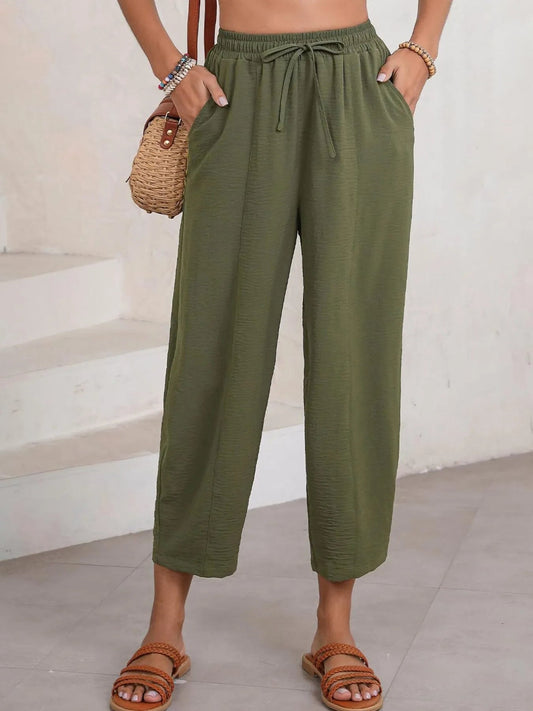 Plussize Bred Ben Snøre Bukser Cropped