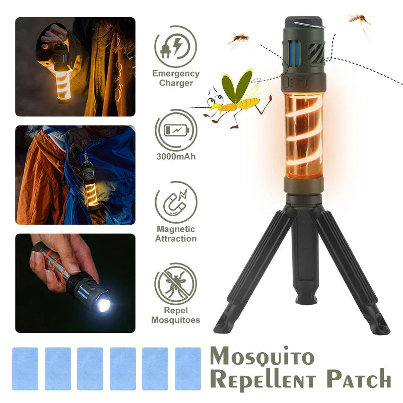 Tri-Light Muggenspray: USB Opladelig, Vandtæt Campinglampe Med Magnetisk Stativ