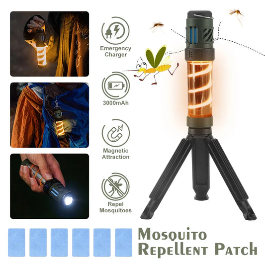 Tri-Light Muggenspray: USB Opladelig, Vandtæt Campinglampe Med Magnetisk Stativ