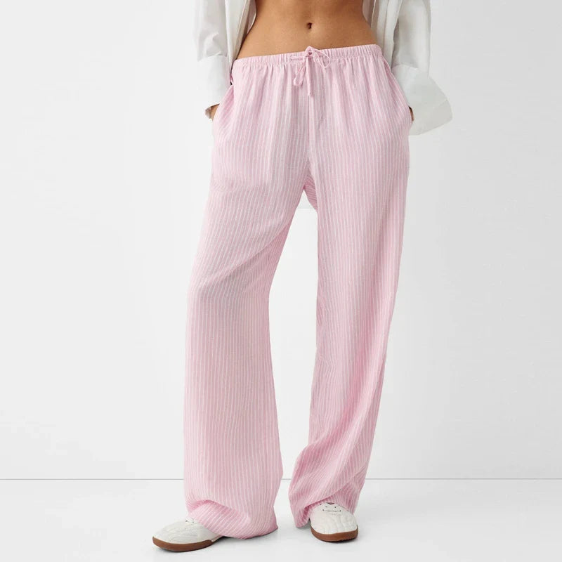 Stribede afslappede pyjamasbukser med elastisk talje