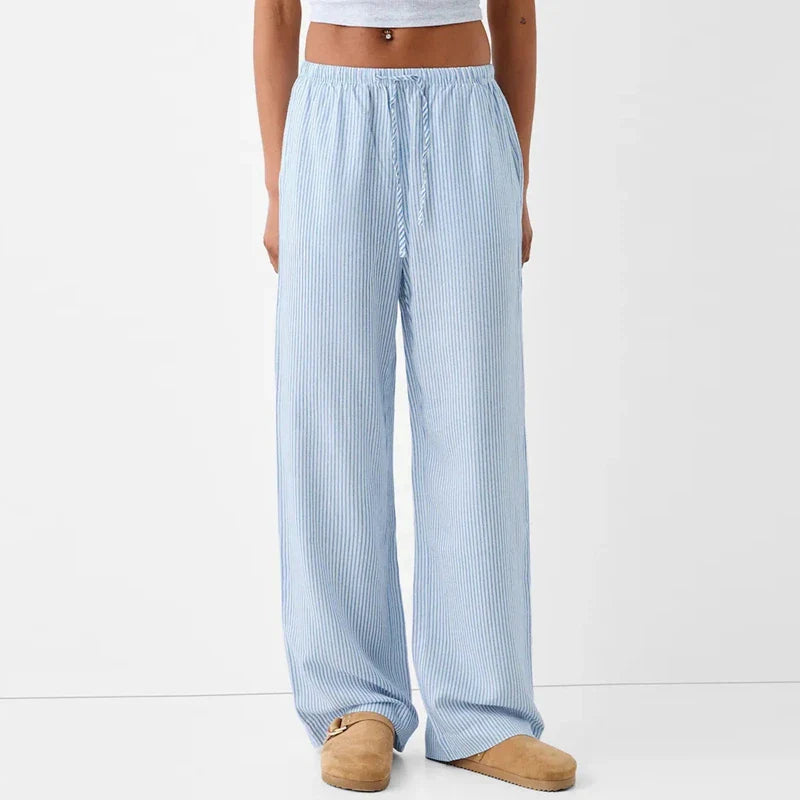 Stribede afslappede pyjamasbukser med elastisk talje