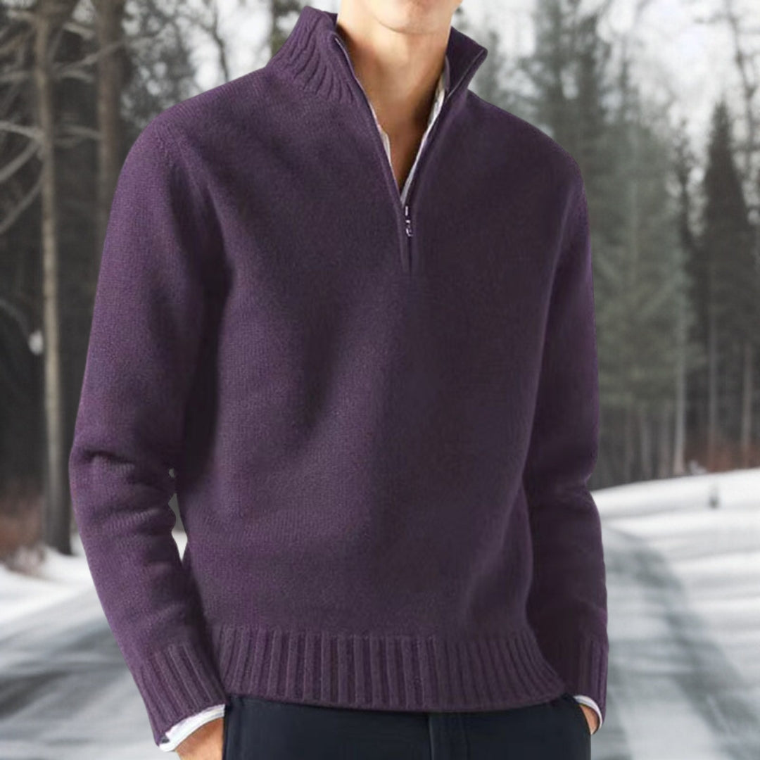 Hyggelig tyk herresweater med lynlåsåbning ved kraven