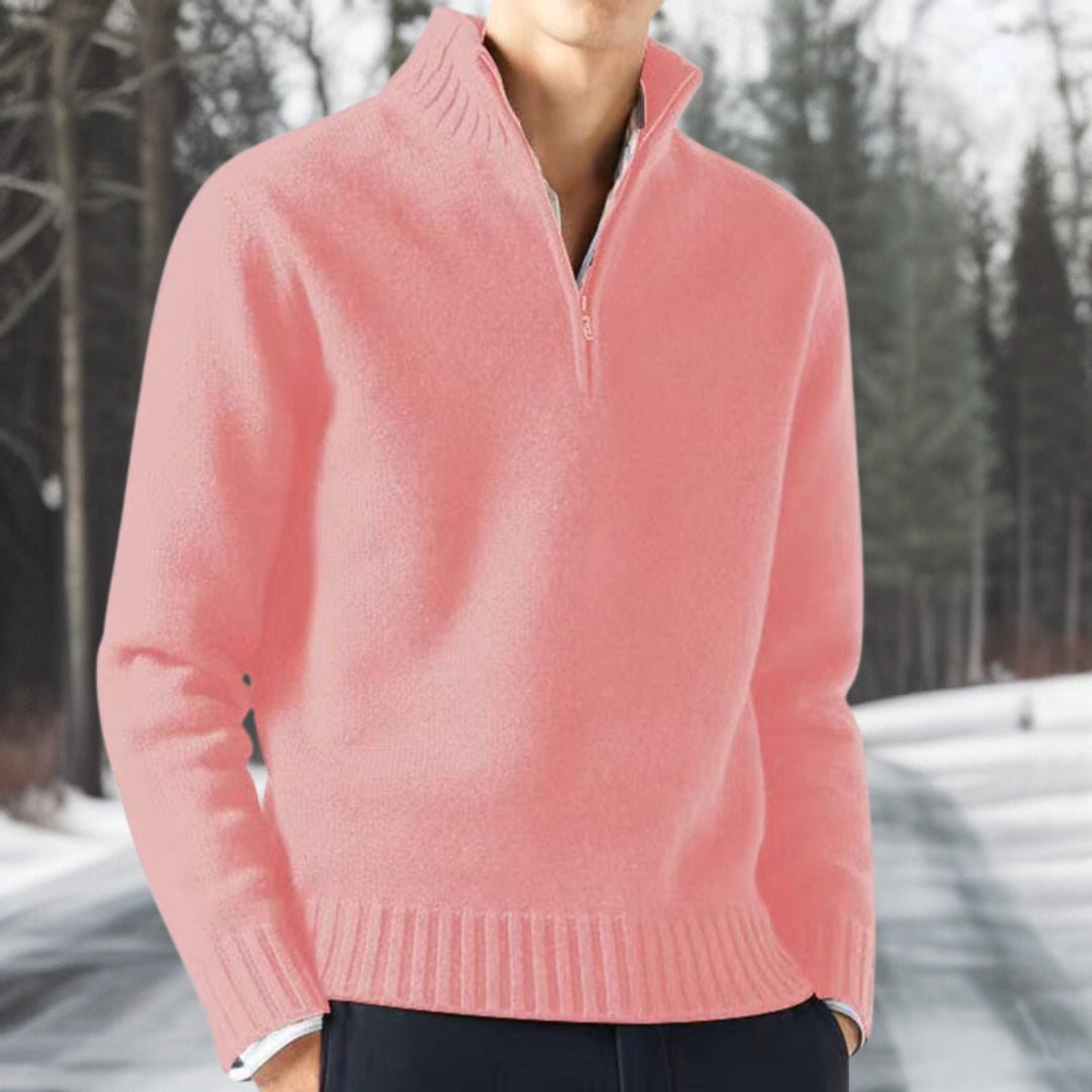 Hyggelig tyk herresweater med lynlåsåbning ved kraven