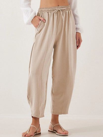 Plussize Bred Ben Snøre Bukser Cropped