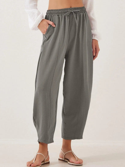 Plussize Bred Ben Snøre Bukser Cropped