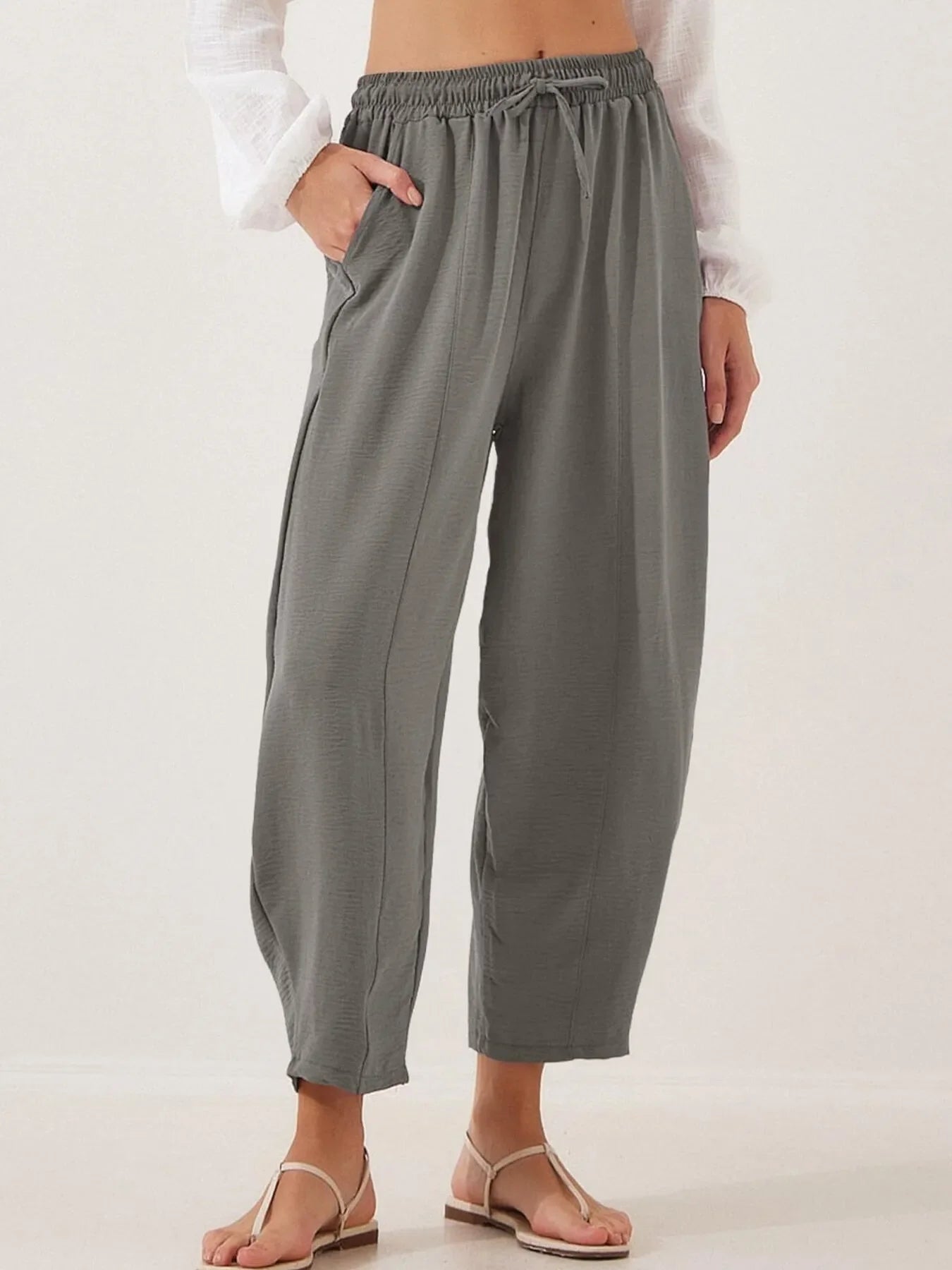 Plussize Bred Ben Snøre Bukser Cropped
