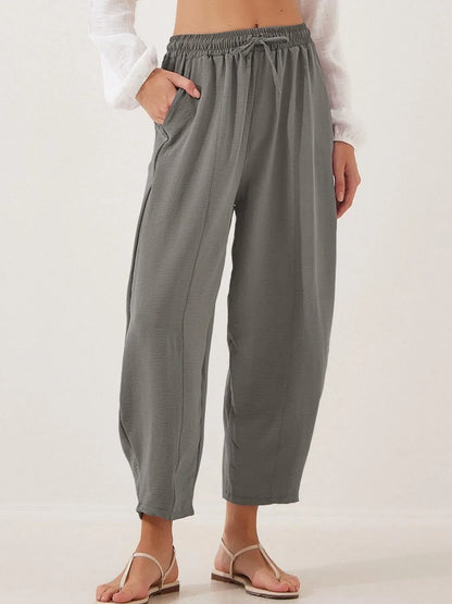 Plussize Bred Ben Snøre Bukser Cropped