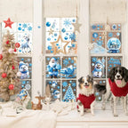 Festlige blå julevinduesklistermærker med julemand og snemand motiver