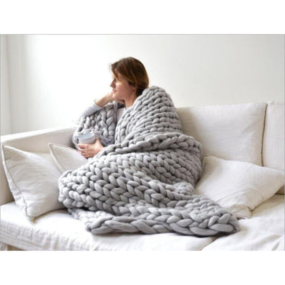 Tykstrikket Tæppe Hygge Oversize Blød Uld Garn Dekoration