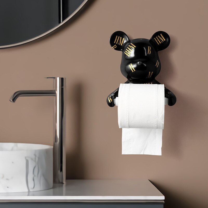 Moderne sort bjørne toiletpapirholder stander