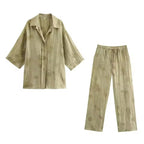 Jacquard Løs Skjorte Bukser Matchende Sæt
