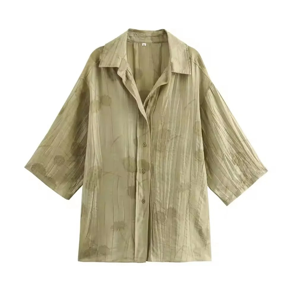 Jacquard Løs Skjorte Bukser Matchende Sæt