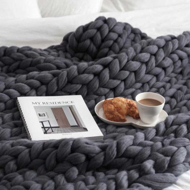 Tykstrikket Tæppe Hygge Oversize Blød Uld Garn Dekoration