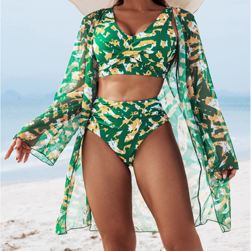 Dame 3-delt bikinisæt med omslagstop
